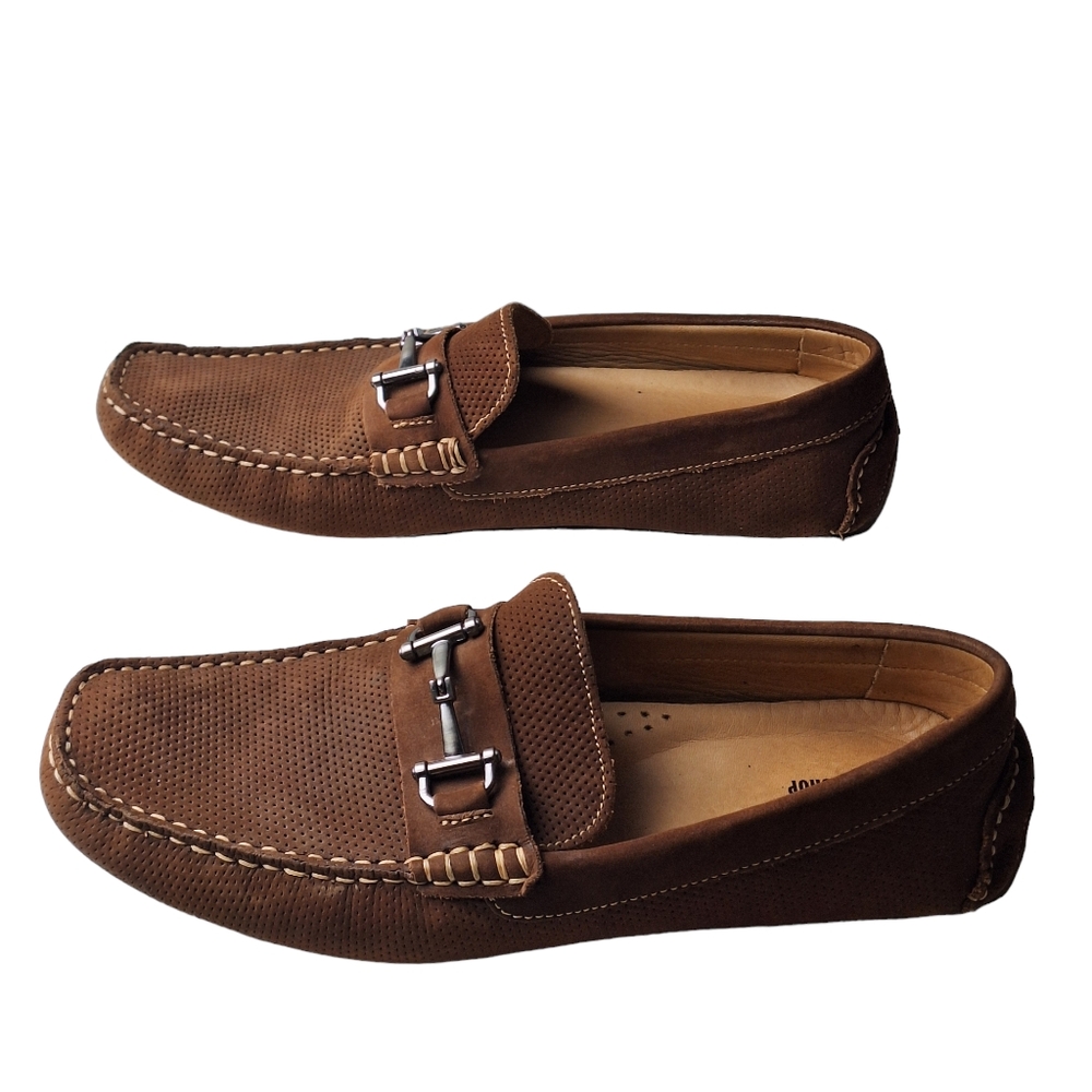 Nordstrom Men's Shop Brown Leather Slip-On Horsebit Driving Shoes Loafer‎